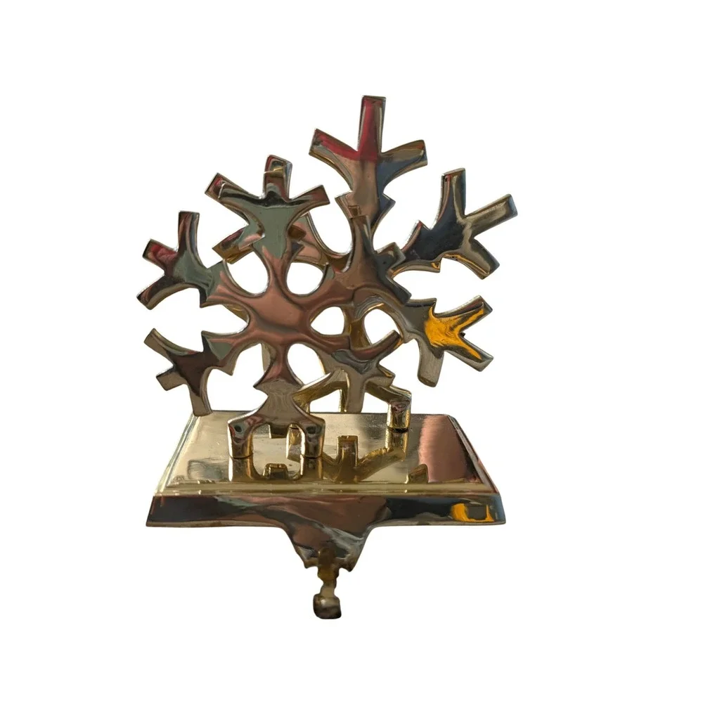 Gold Tone Metal JOY Snowflake Christmas Stocking Holders Set of 4 Mantel Decor